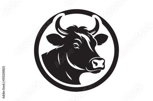 Cow Silhouette logo image file. Ox, Calf, Cattle, Buffalo art Illustration logo black and white.