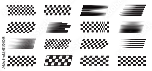 Set of checkered patterns and motion blur icons, perfect for racing and speed designs.