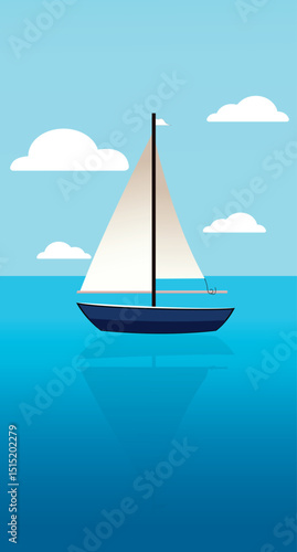 Illustration of Sailboat on the Sea.