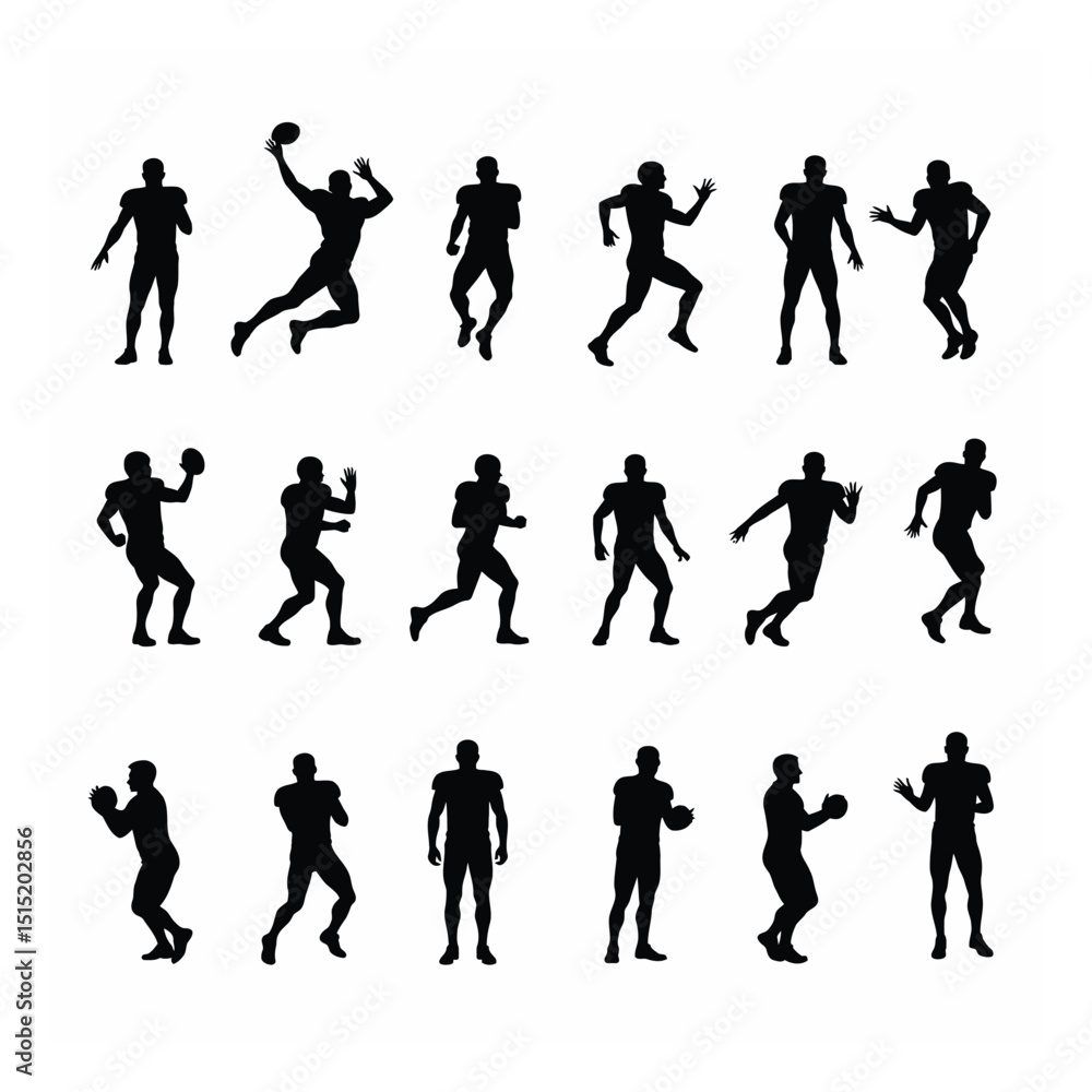 Fototapeta premium American football player silhouettes action poses set