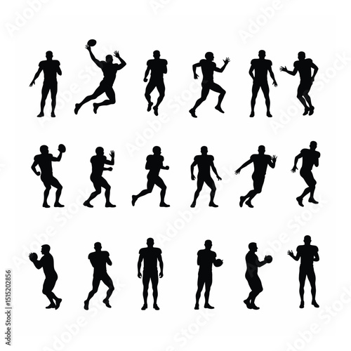 American football player silhouettes action poses set