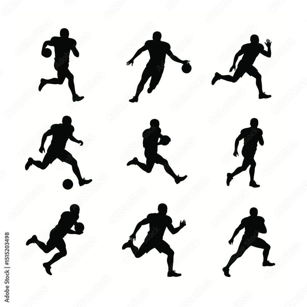 American football player silhouettes action set American football player silhouettes action set