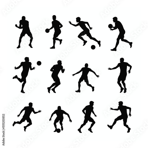 Wallpaper Mural Twelve silhouettes of men playing basketball and american football set Torontodigital.ca