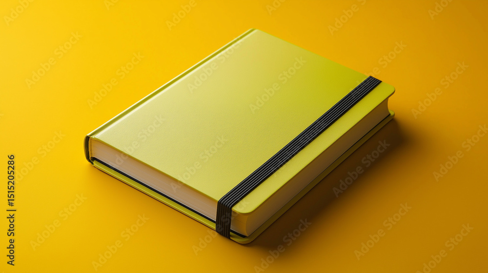 A minimalistic lime green hardcover notebook, elegant gold foil typography. A minimalistic lime green hardcover notebook, elegant gold foil typography.
