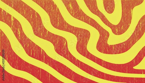  vibrant yellow and red wavy stripe abstract texture with retro pop art halftone effect for poster design, print media, digital wallpaper, branding pattern, or textile background