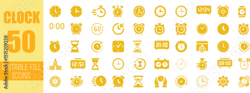 Fifty editable clock icons time management symbols