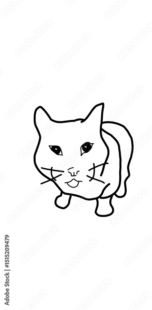 Obraz premium cat reaction finished a meal illustration line art hand drawn meme