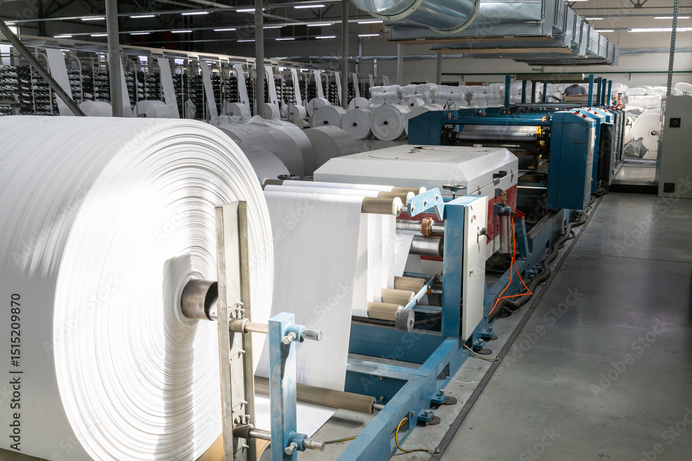 Fototapeta premium Equipment for making polypropylene bags and applying logos. Automatic machines&