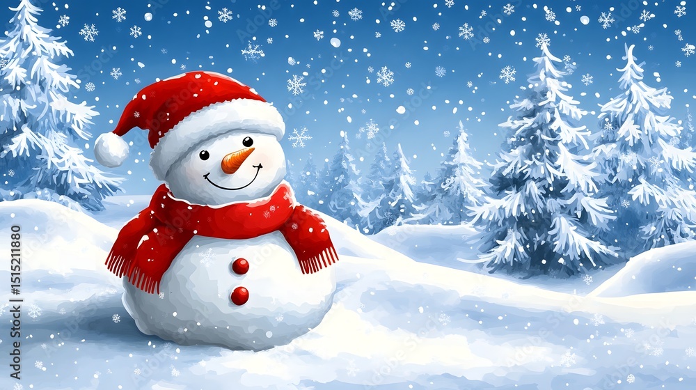 Snowman in a snowy forest scene. Snowman in a snowy forest scene.