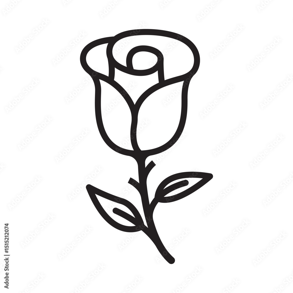 vector Illustration of a Rose Flower with Stem and Leaves vector Illustration of a Rose Flower with Stem and Leaves