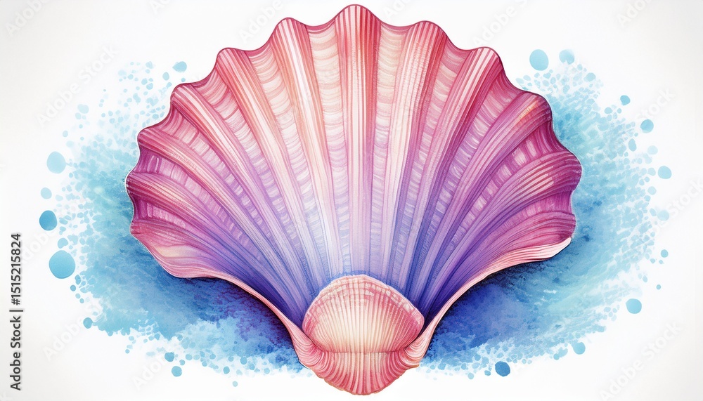 Fototapeta premium watercolor seashell painting on white background