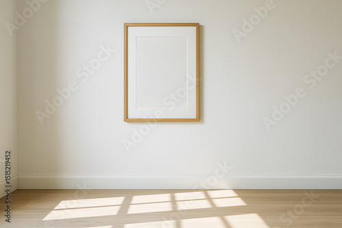 Empty white wall with sunlight casting frame shadows  simple and minimalist interior scene  generative AI