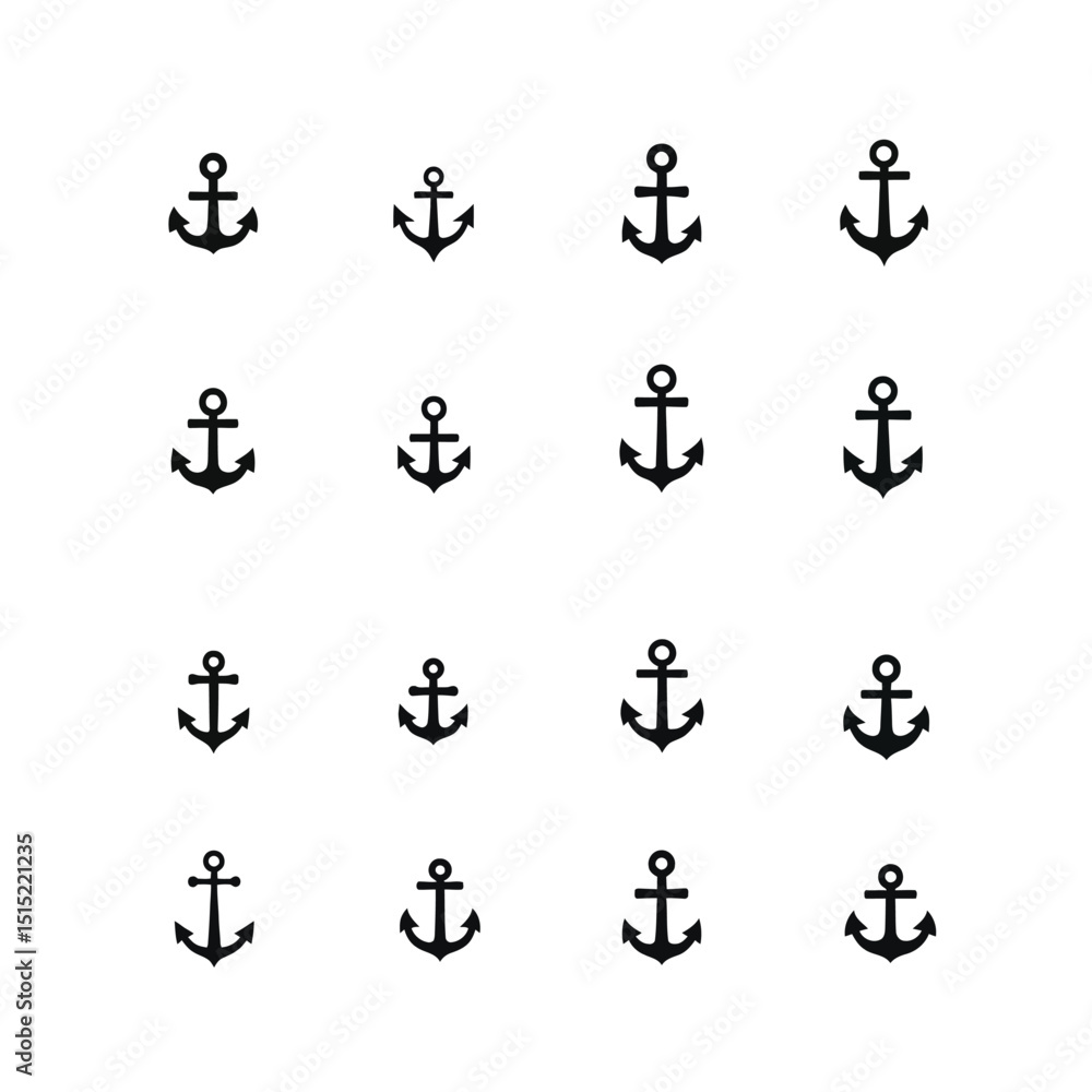 Anchors icon set silhouette nautical design elements Anchors icon set silhouette nautical design elements