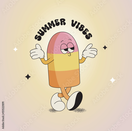 Lovely ice cream character,funny summer food-sundae, gelato. Happy sweet kawaii smiling delicacy with different tastes for kids. Template for greeting,invitation,poster, flyer, web.Vector illustration