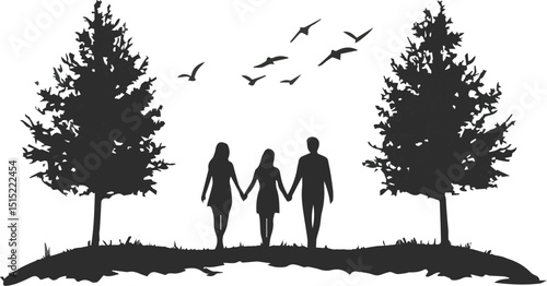 WebA silhouette of a man and woman in a forest.