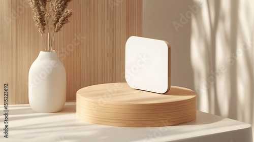 Wallpaper Mural Empty square display on a light wooden platform. Torontodigital.ca