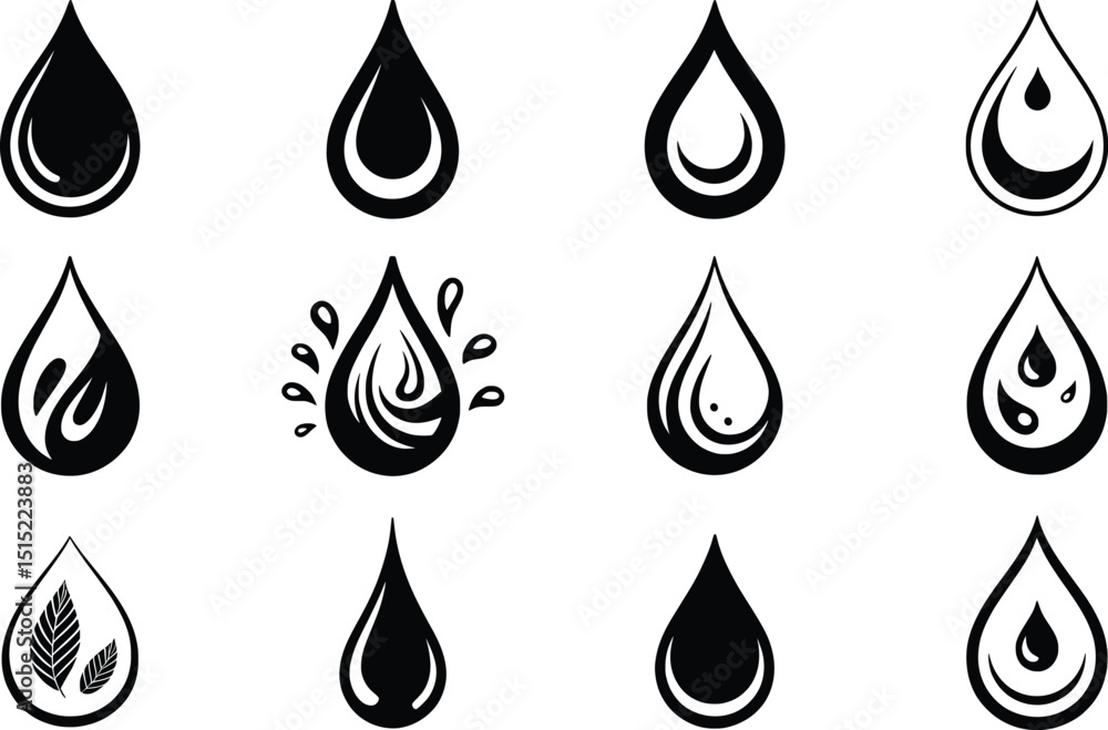 Water Drop Icon Set, Vector Liquid Splash and Drip Symbols Collection Water Drop Icon Set, Vector Liquid Splash and Drip Symbols Collection