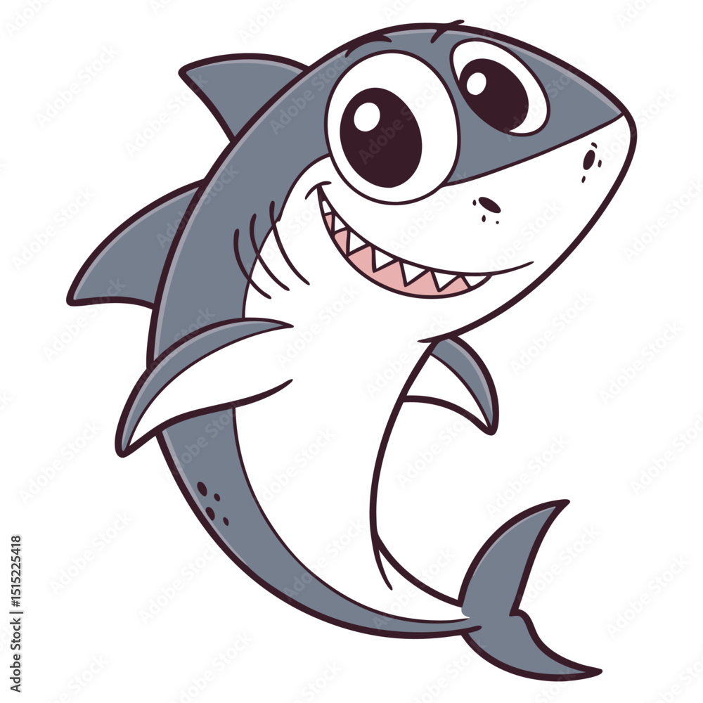 Fototapeta premium cute shark cartoon character solid white background. eps