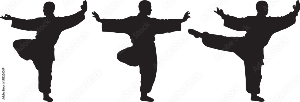 Εκτύπωση καμβά Martial Arts Silhouettes Featuring Tai Chi, Kung Fu, and Karate Poses in Motion