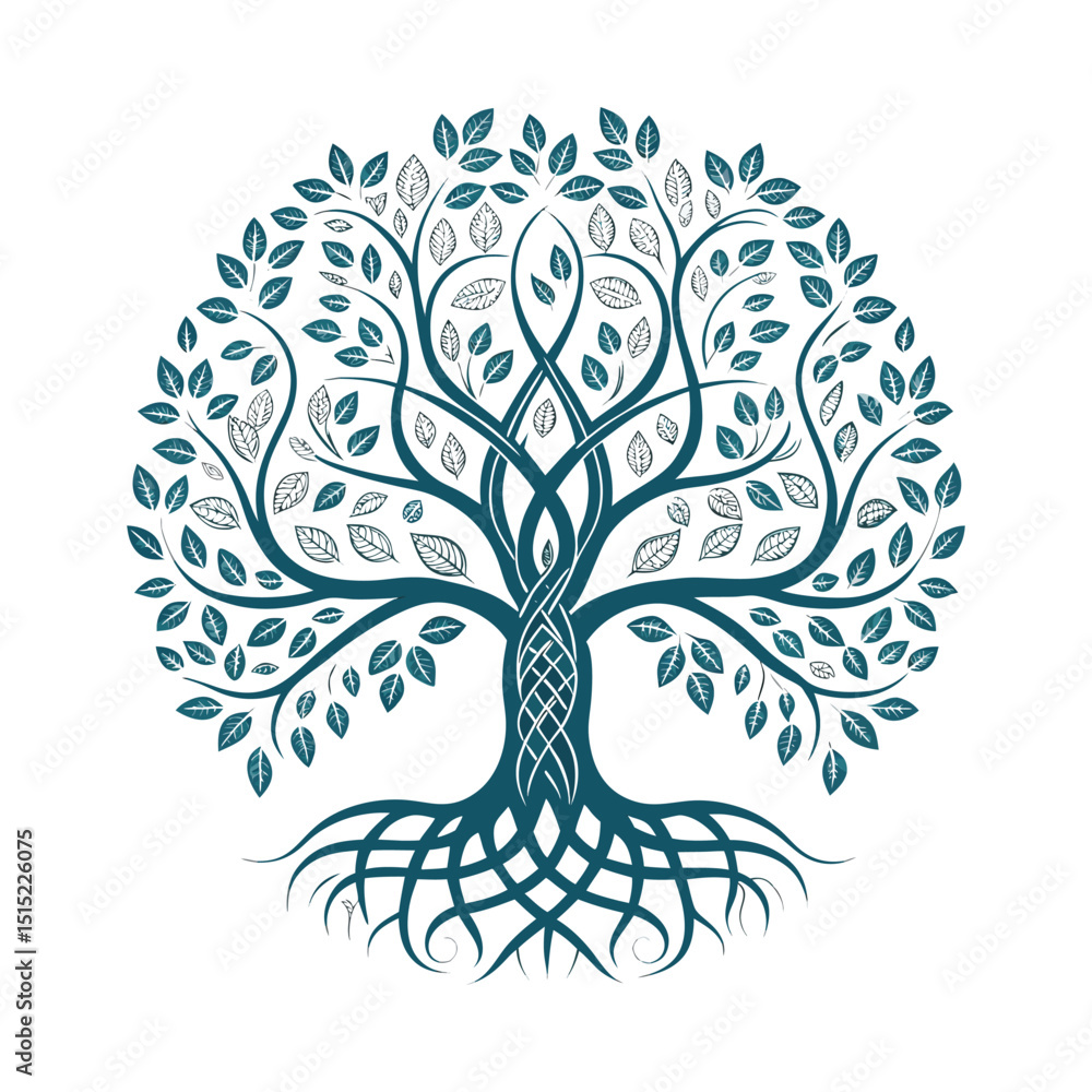 Obraz premium Outline Tree Of Life, Tree of life with leaves, vector illustration of a colorful tree with roots