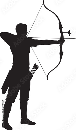 Silhouette of Archer in Action - Bow and Arrow, Archery Target Shooting, Hunting, Precision, Traditional, Competitive Sports, Equipment, Skills, Stance, Aim, Focus, Outdoor Recreation