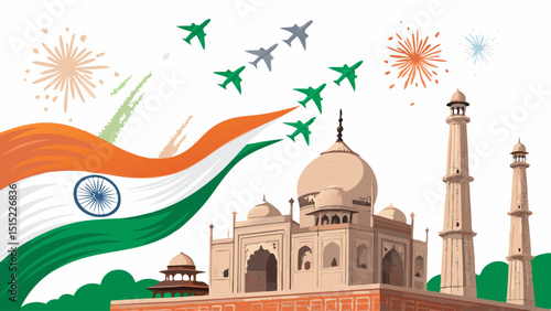 Indian flag taj mahal airshow fireworks independence day