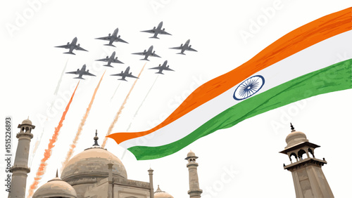 Indian flag taj mahal airshow independence day