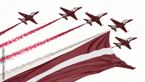 Latvian air force jets flying with flag on white background