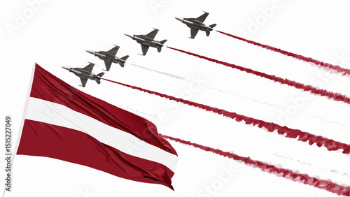 Latvian flag with fighter jets airshow display
