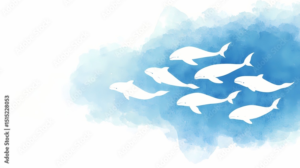 Silhouette of dolphins swimming in a watercolor ocean. Concept of marine life, ocean conservation, and wildlife. Silhouette of dolphins swimming in a watercolor ocean. Concept of marine life, ocean conservation, and wildlife.