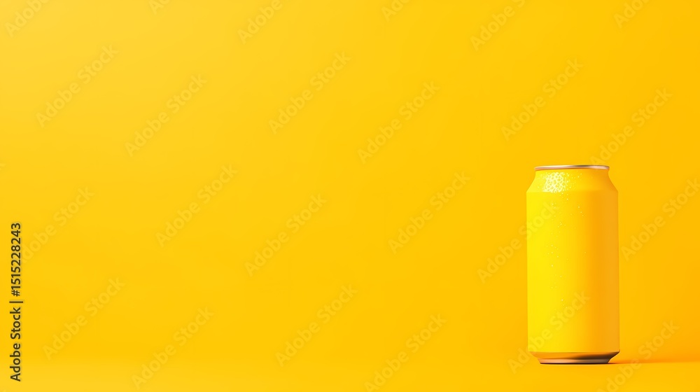 Single yellow aluminum can on a vibrant yellow background. Perfect for beverage, branding, and product mockups. Single yellow aluminum can on a vibrant yellow background. Perfect for beverage, branding, and product mockups.