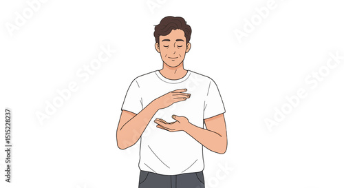 Illustration of a man meditating with hands in cupping position for relaxation and stress relief therapy