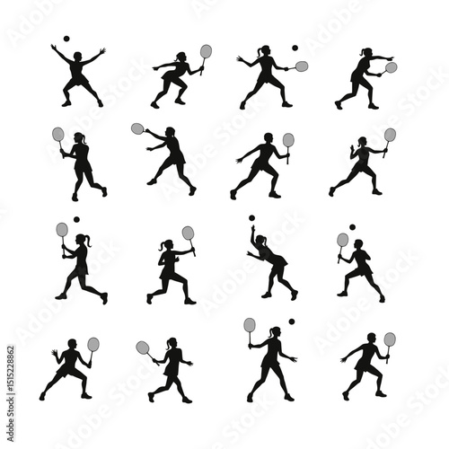 Wallpaper Mural Badminton female player silhouettes action poses set Torontodigital.ca