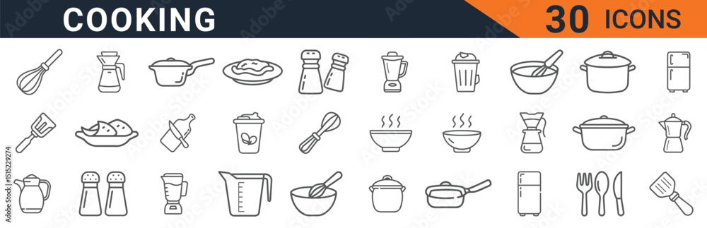 Cooking Utensils and Kitchenware Icons Set in Line Style. Collection of Culinary Linear Icons, Including Pan, Pot, Spatula, Bowl, and more. Editable Stroke Vector Illustration Cooking Utensils and Kitchenware Icons Set in Line Style. Collection of Culinary Linear Icons, Including Pan, Pot, Spatula, Bowl, and more. Editable Stroke Vector Illustration
