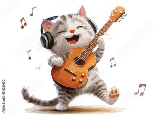 cat with guitar vector art