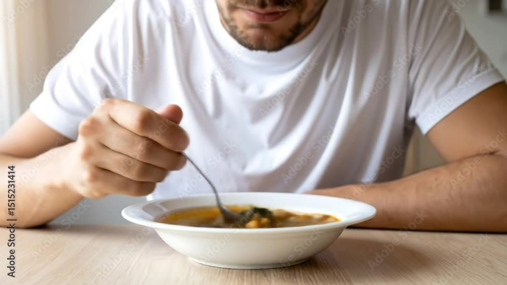 A person eating soup A person eating soup