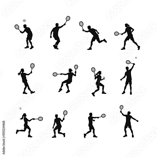 Wallpaper Mural Badminton silhouette male female player set action poses Torontodigital.ca