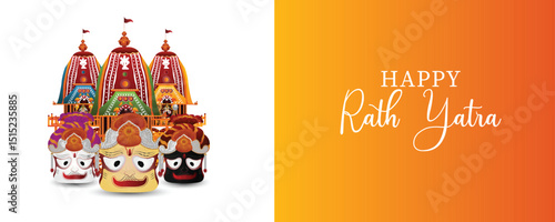 Happy jagannath rath yatra celebration background with vector illustration of lord  jagannath balabhadra and subhadra