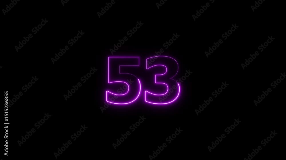 Neon countdown 53 numbers animation background 4k video. Mission 53 complete text video. Neon countdown 53 numbers animation background 4k video. Mission 53 complete text video.