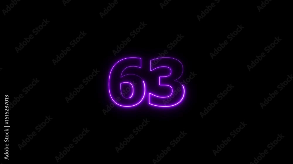 Neon countdown 63 numbers animation background 4k video. Mission 63 complete text video. Neon countdown 63 numbers animation background 4k video. Mission 63 complete text video.