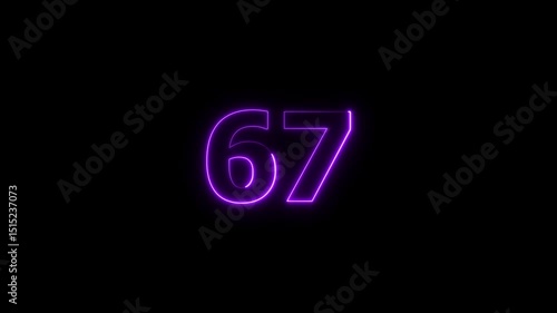 Neon countdown 67 numbers animation background 4k video. Mission 67 complete text video.