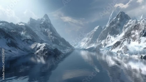 Wallpaper Mural A serene lake surrounded by snow capped mountains under a cloudy sky creating a peaceful scenery Torontodigital.ca