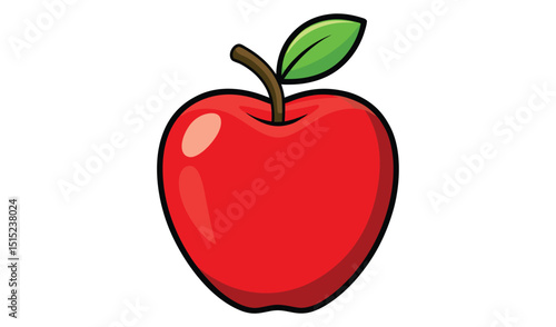 Red apple with leaf isolated on white background, cartoon illustration