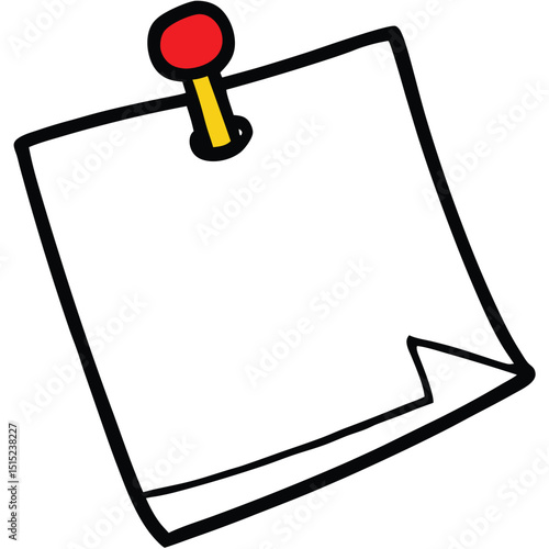A blank note paper with a metal pin, an empty cartoon-style vector illustration and business design element