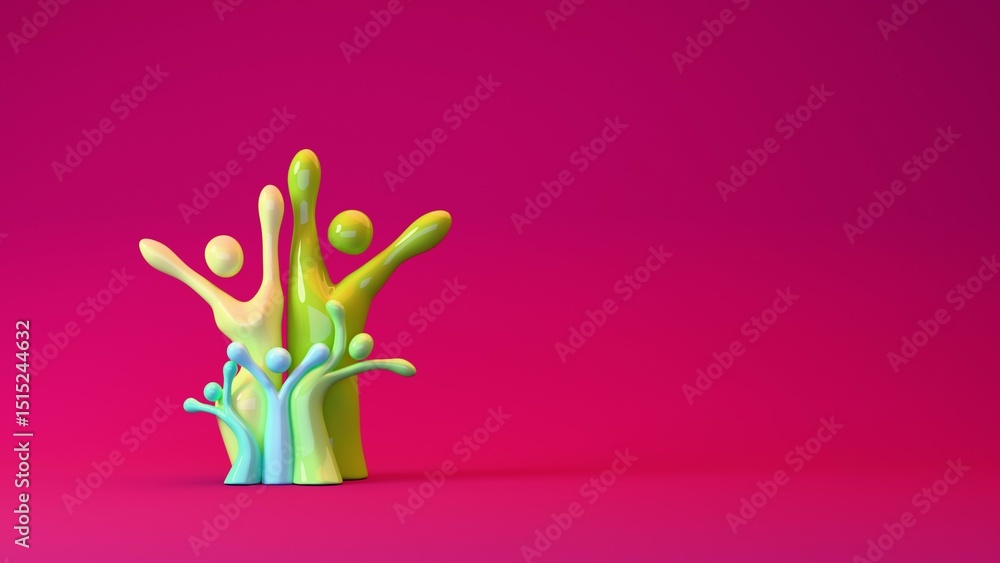 Fototapeta premium Abstract figures symbolizing diverse family unity on gradient background....