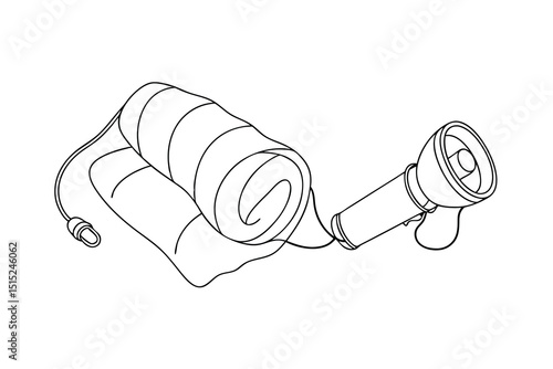 Continuous line drawing sleeping bag flashlight camping gear