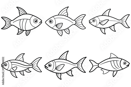 Neon tetra fish outline vector illustration isolated on white background.