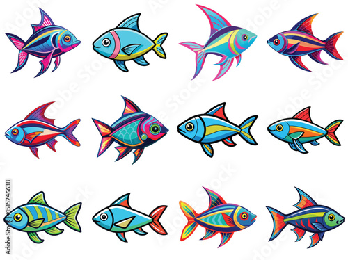 Neon tetra fish vector illustration isolated on white background.