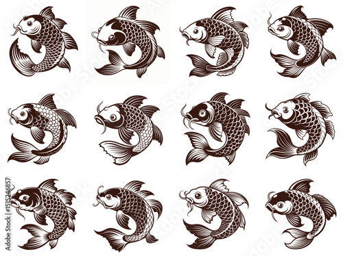 Koi fish silhouette vector illustration isolated on white background.