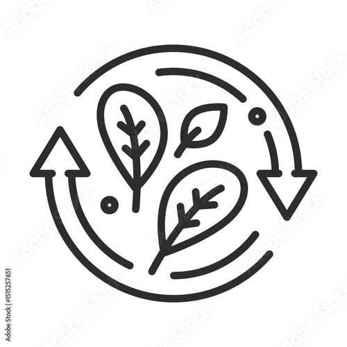 Organic recycling icon. Eco care. Linear vector illustration. Environmental care. Simple symbol. Eco friendly reuse.